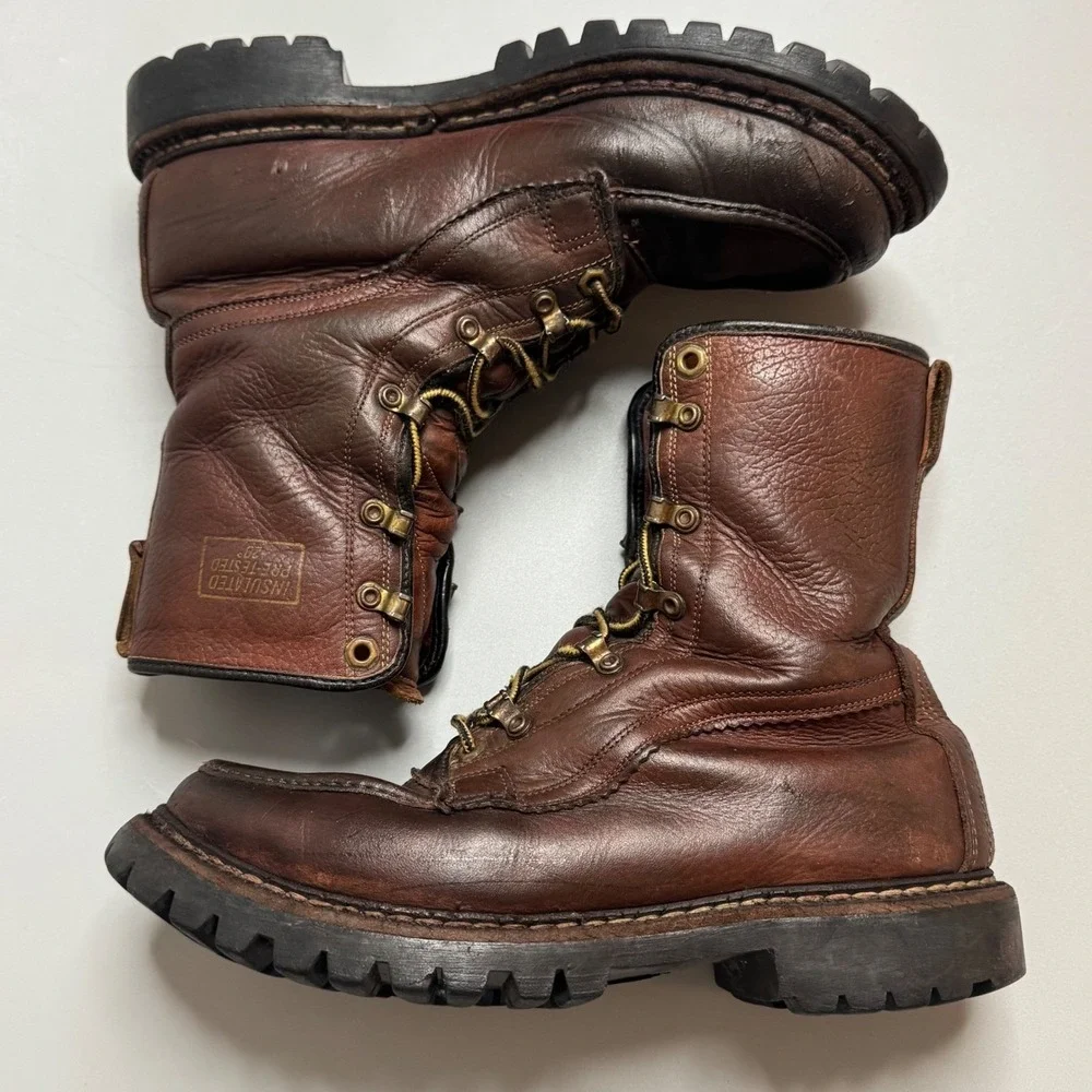 Vtg Herman Survivors Boots Men's Sz 8 Brown Leather Insulated Work Boots Vibra